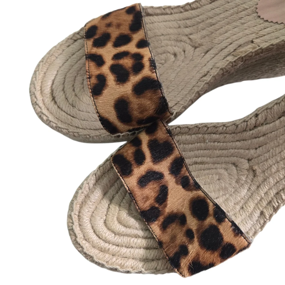 J Crew Espadrille Wedge Sandals Brown Tan Leopard Calf Hair Platform 10